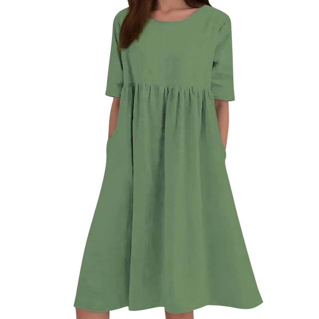 HXWCHs Robes Quotidiennes pour Femmes Robe Décontractée en Mélange de Lin pour Femmes à Manches Courtes avec Poches Latérales GN1 TTTTG