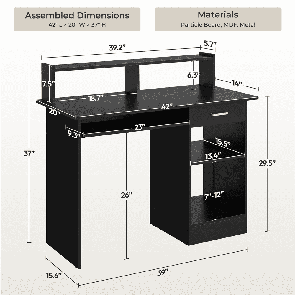 Yaheetech Home Office Computer Desk Laptop Table with Drawers Storage Shelf Keyboard Tray Black