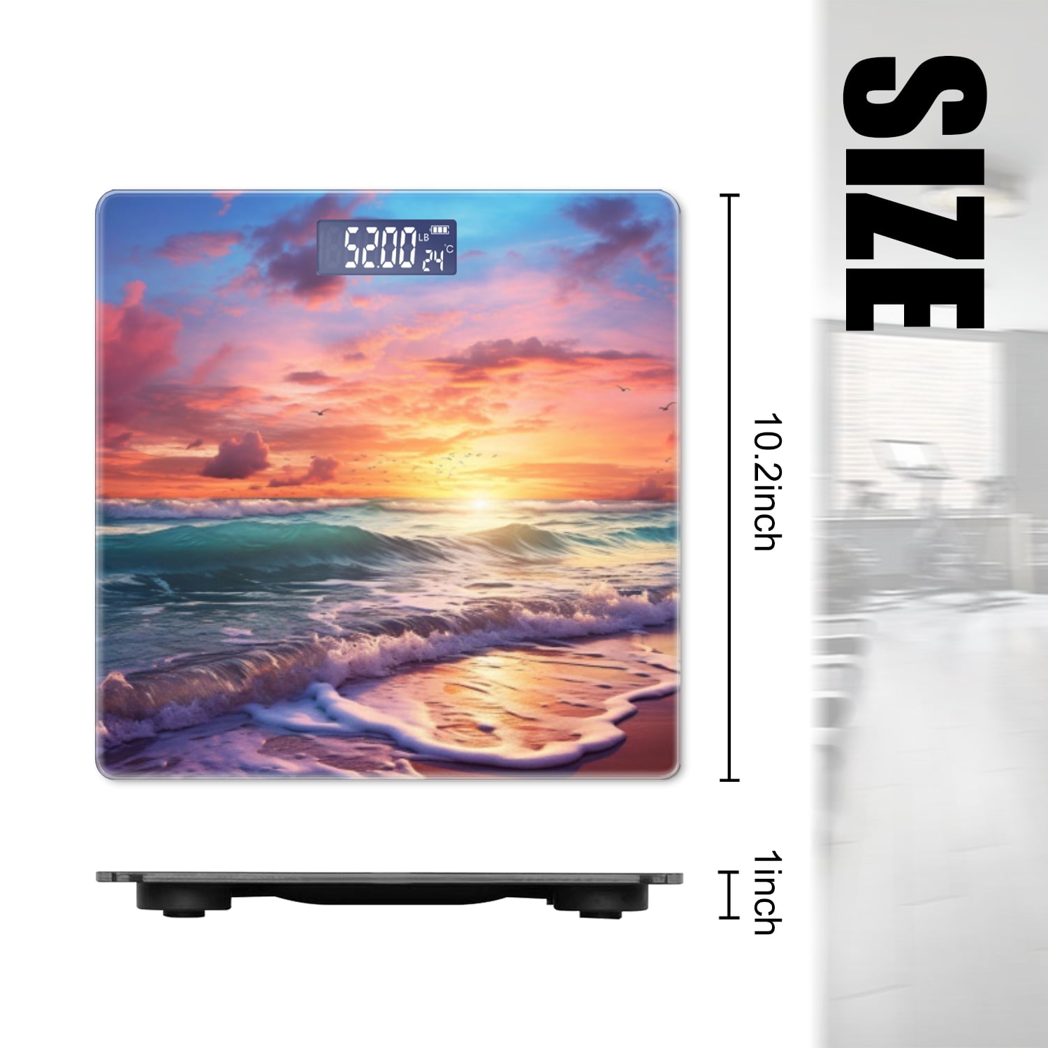 High Precision Body Weight Scale Smart Bathroom Scales with Large LCD Display(400lbs),Decorative for Bedroom-Beautiful Beach Sunset With Colorful Clouds And Waves