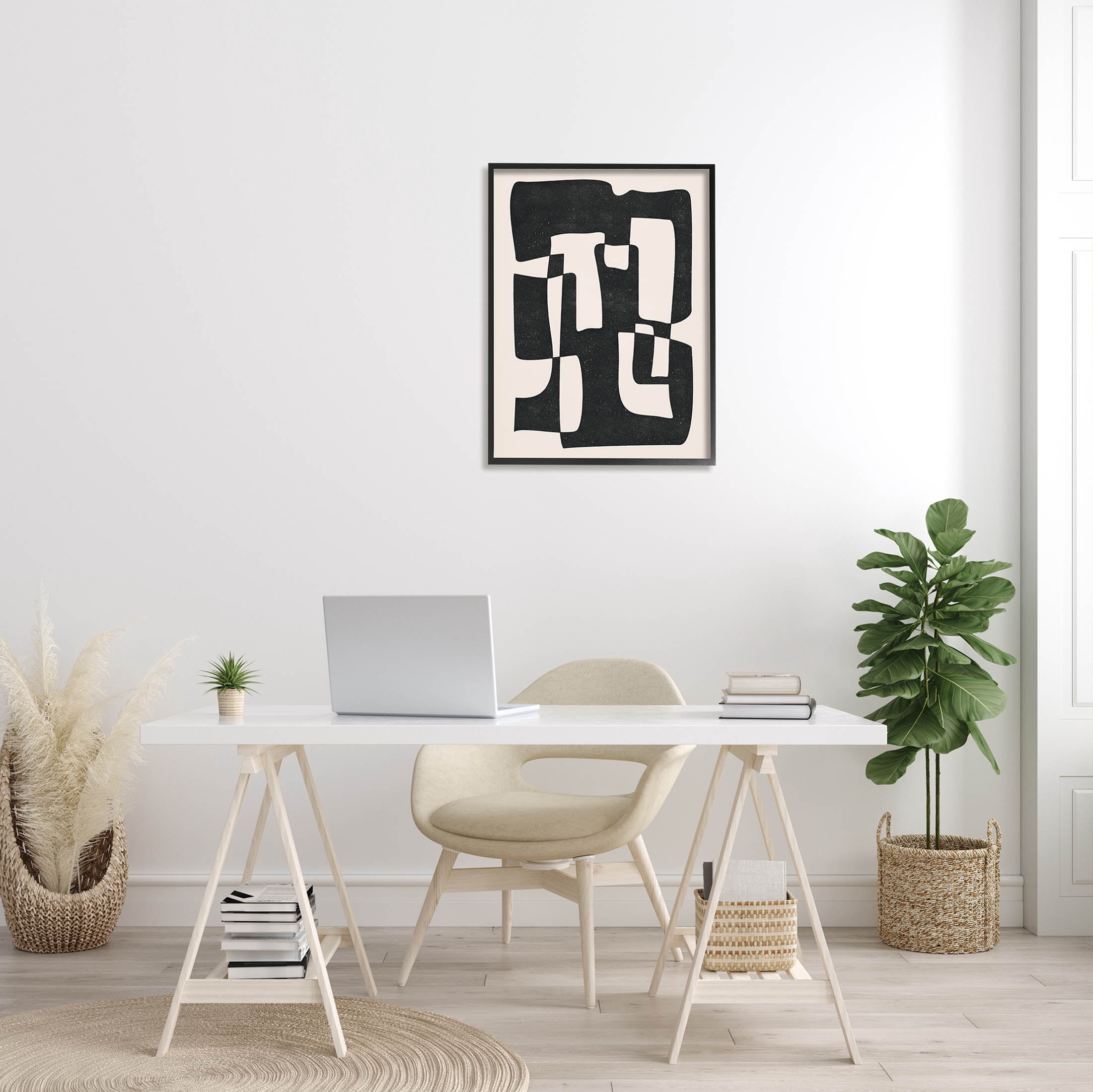 Stupell Industries Bold Blocked Abstract Layered Shapes Graphic Art Black Framed Art Print Wall Art, Design by JJ Design House LLC