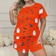 thumbnail image 3 of Iyufng Women's Plus Size Halloween Print Pajama Sets Short Sleeve Pullover Top and Shorts 2 Piece Set for Home Wear, 3 of 6