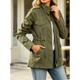 thumbnail image 6 of Long Sleeve Women Spring Fall Solid Color Zipper Coat Stand Collar Casual Military Anorak Jackets with Pocket, 6 of 7