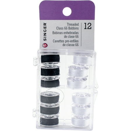UPC: 0075691300272 | Singer Black & White Plastic Class 66 Threaded Bobbins 12 Piece