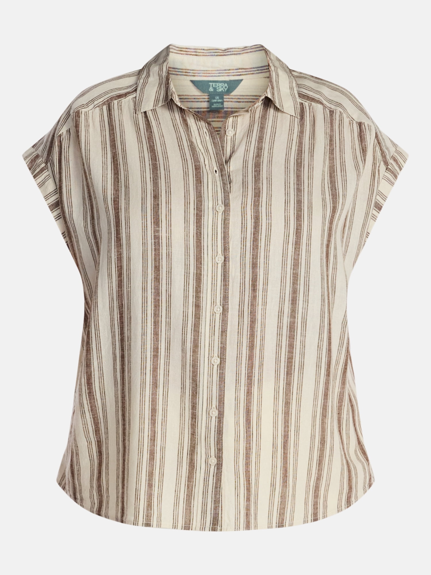 Terra & Sky Women's Plus Linen Camp Shirt, Sizes 0X-5X