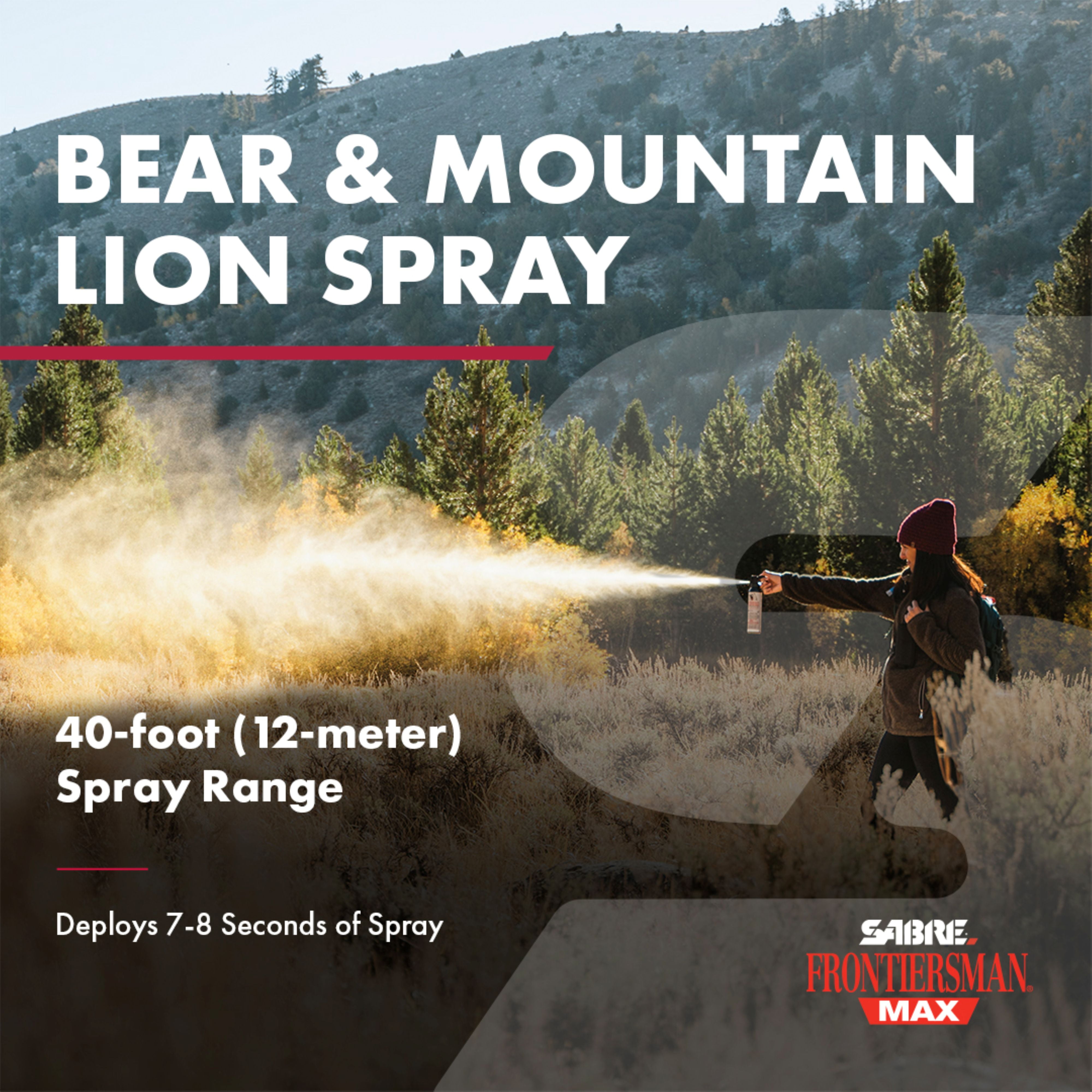 SABRE Frontiersman MAX Bear Spray and Mountain Lion Deterrent, 9.2 oz, 40 ft Range, Maximum Strength, Hiking, Camping, 1 Ct, Animal Pepper Spray