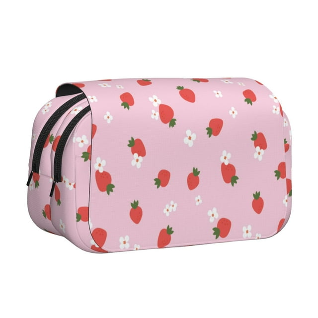 Disketp Strawberry Floral Estuche de Lápices de Doble Capa con Tapa Abatible y Cremallera, Organizador Escolar para Adolescentes y Adultos