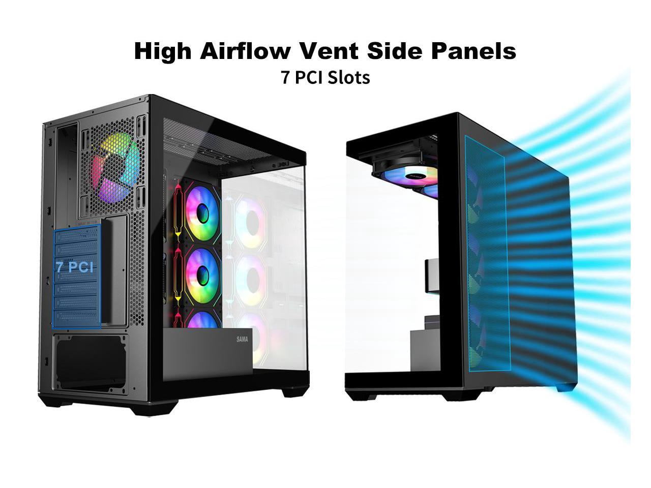 SAMA SV01 Mid Tower ATX Gaming PC Computer Case Black, 4 Addressable RGB Fans Pre-Installed, Tempered Glass Side Panel, Back Plug Motherboard Design