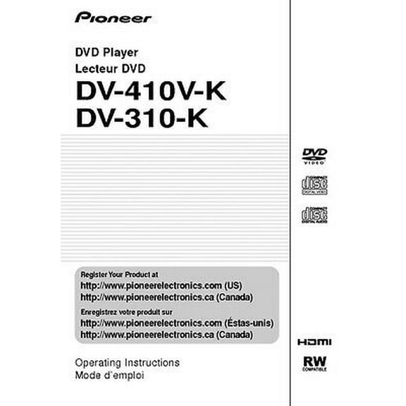 Instruction Manual ONLY for Pioneer DV-410V-K DVD Player Owners Manual REPRINT