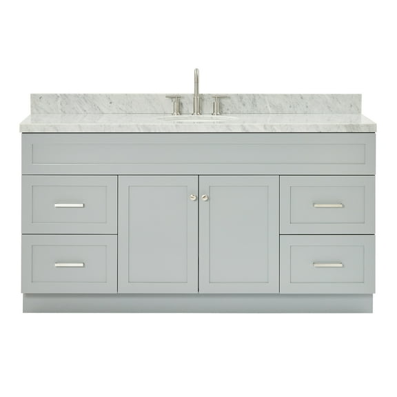 Ariel Hamlet 67 Inch Single Oval Sink Vanity With Carrara White Marble Countertop W/ 1.5 Edge In Grey