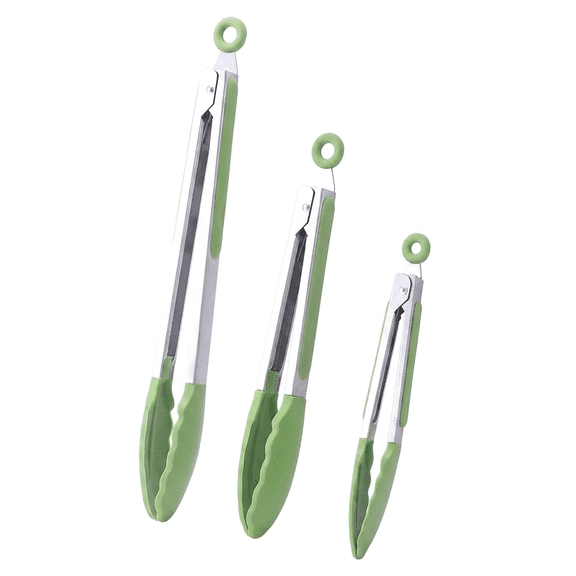 ROSEXIXI Barbecue Accessories, 3 Pack Silicone Grill Tongs Set, Stainless Steel BBQ Utensils with Non-Slip Handle, 9 11.8 15.7 Inch for Kitchen Cooking Serving