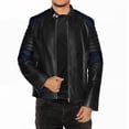 thumbnail image 6 of NomiLeather black leather jacket | mens leather jacket and genuine leather jacket men (Black With Blue Strip ) XXX-Large, 6 of 7
