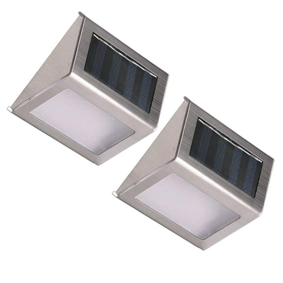 2 Silver Solar Powered Fence Lights for Outdoor Use with Stainless Steel Material and PC 3 LEDs