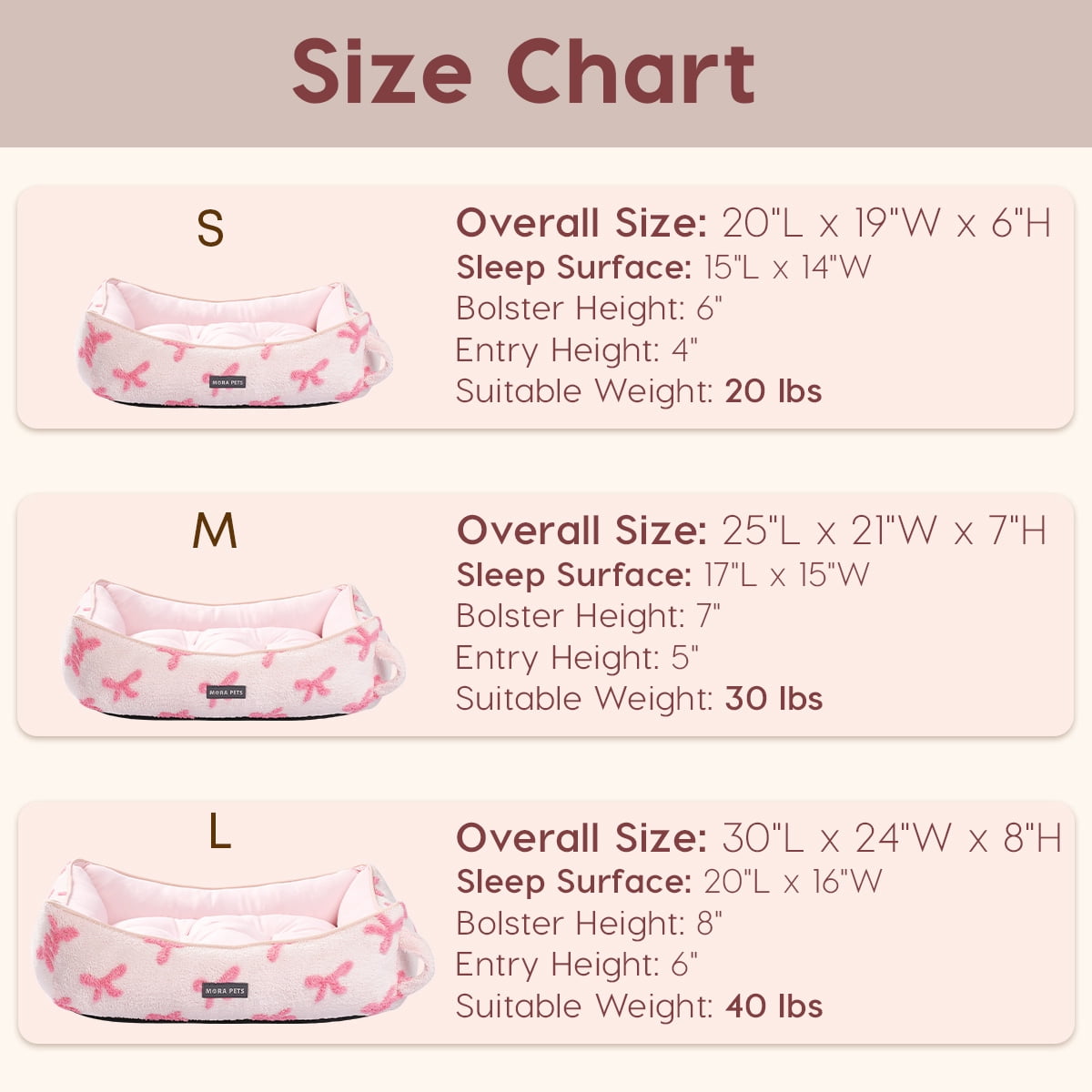 Dog Beds for Medium Sized Dogs Reversible Cool & Warm with Neck Support Sides Washable All-Season , 30"X24",Pink