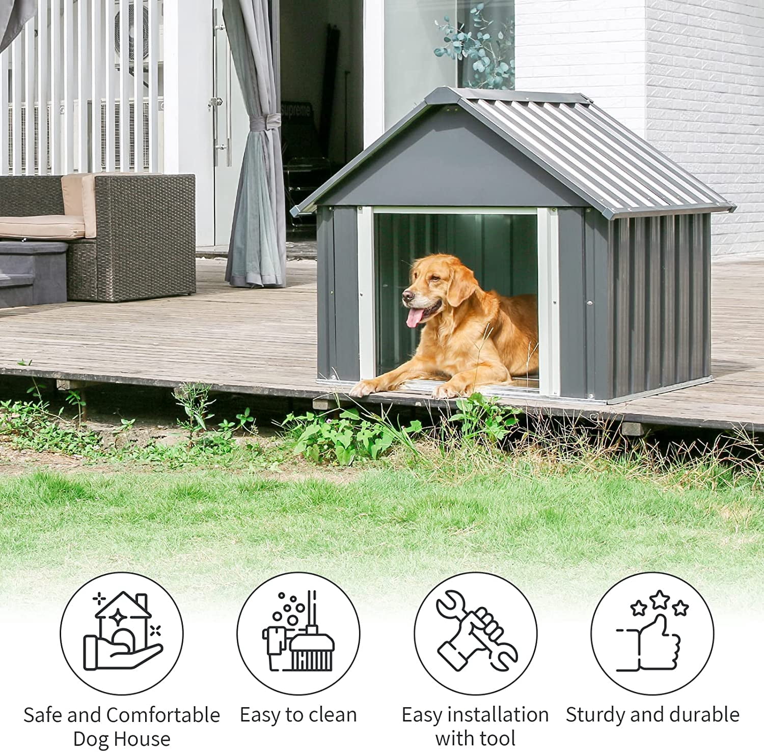 Large Dog House for Dog Outdoor Indoor Waterproof Dog House Kneel Weather & Water Resistant Pet Kennel