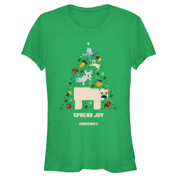 Junior's Minecraft Spread Joy Christmas Tree Graphic Tee Kelly Green 2X Large