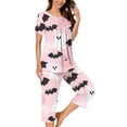 thumbnail image 6 of Juesizh Pajamas for Women Set Plus Size Halloween Print Loungewear Casual Comfy Short Sleeve Capris Pajamas, S-3XL, 6 of 7