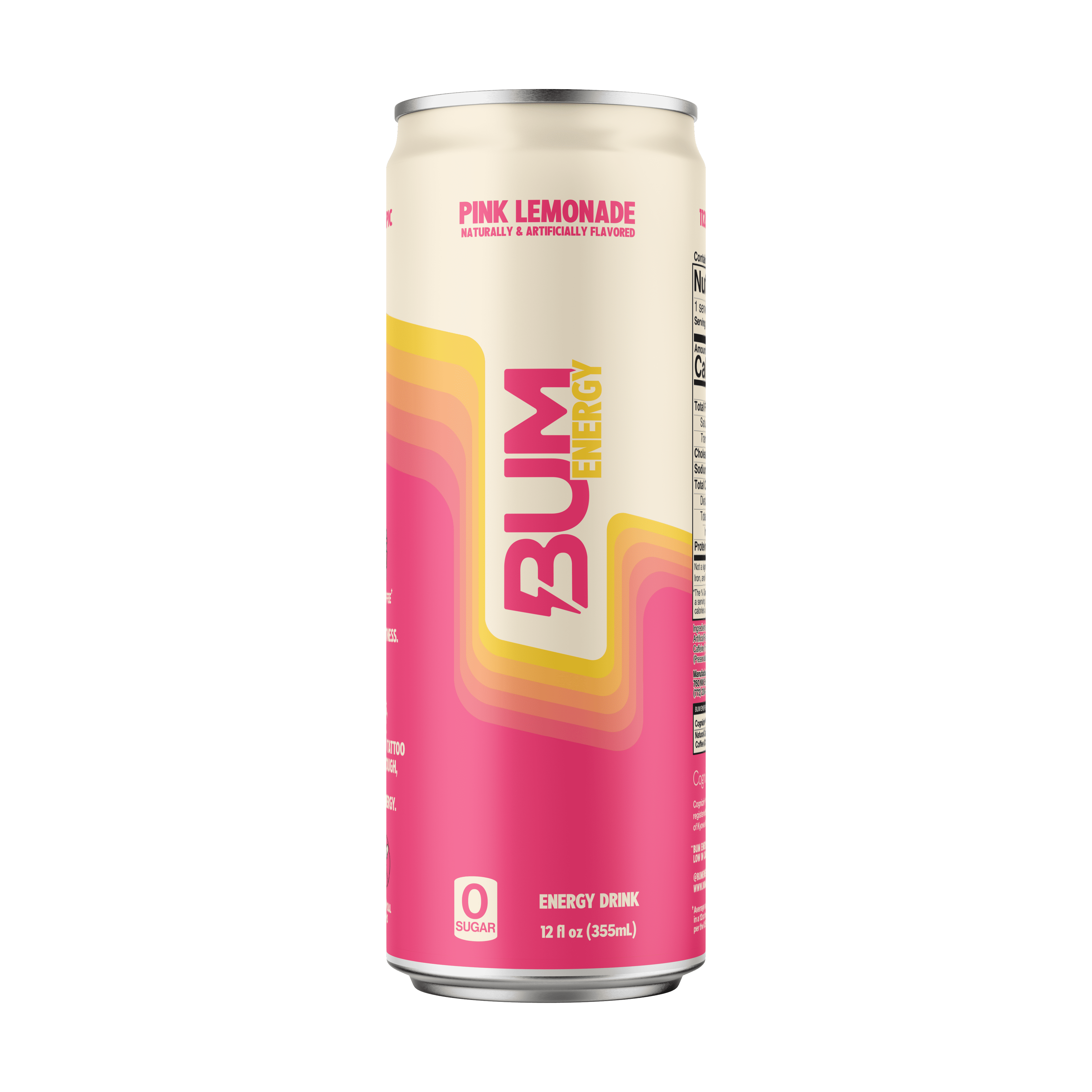 (3 pack) Bum Energy Pink Lemonade Energy Drink, 112 mg Natural Caffeine, 12 fl oz Can