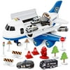 Fun Little Toys 23PCs Police Airplane Play Vehicle Set for Kids,Car Carrier Truck Toys