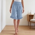 thumbnail image 5 of Womens Summer Bermuda Shorts Knee Length Elastic Waist Flared Ruffle Hem Shorts Beach Lounge Casual Shorts, 5 of 7