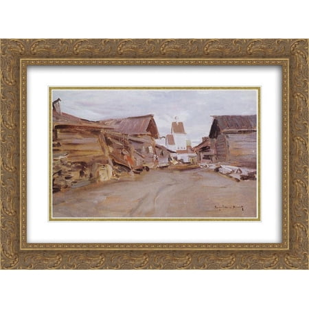 Konstantin Korovin 2x Matted 24x20 Gold Ornate Framed Art Print 'Village in northern Russia '