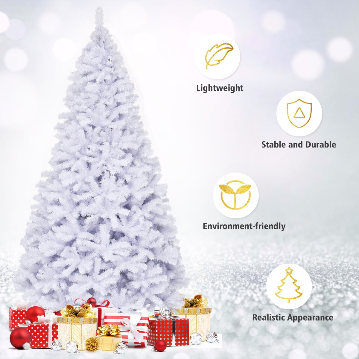 Deluxe 5ft White Artificial Christmas Tree Thickness Leaf Realistic Appearance