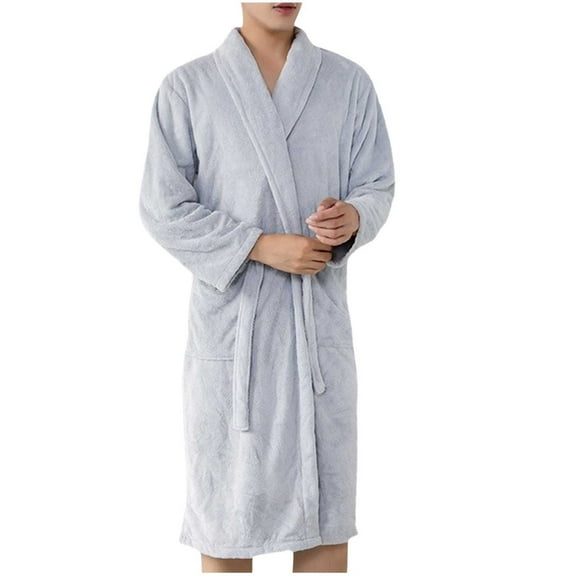 FNFFH Mens Premium Fleece Robe Soft Fluffy Winter Long Bathrobe Super Cozy Loungewear Sleepwear with Belt