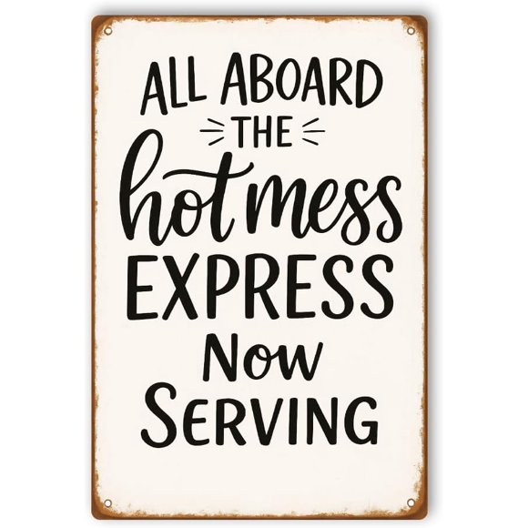 Hot Mess Express Now S Metal Poster by DC | Vintage Tin Sign Wall Art for Indoor Use | 7x10" Rust-Free Aluminum Decor for Kitchen | UV Protected & Weatherproof Print | Made in USA