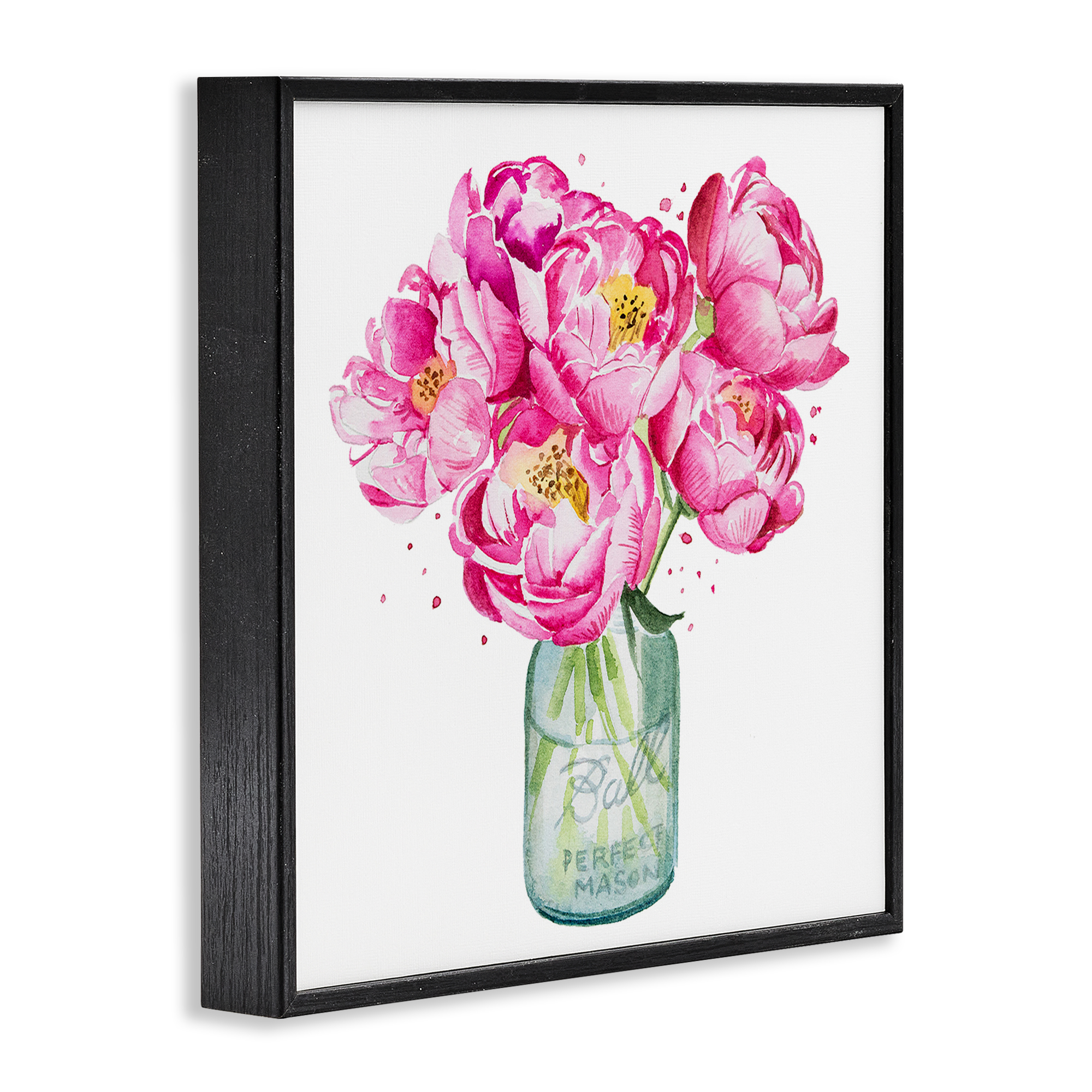 Stupell Industries Pink Peony Jar Botanical & Floral Painting Black Framed Art Print Wall Art, 17 x 17
