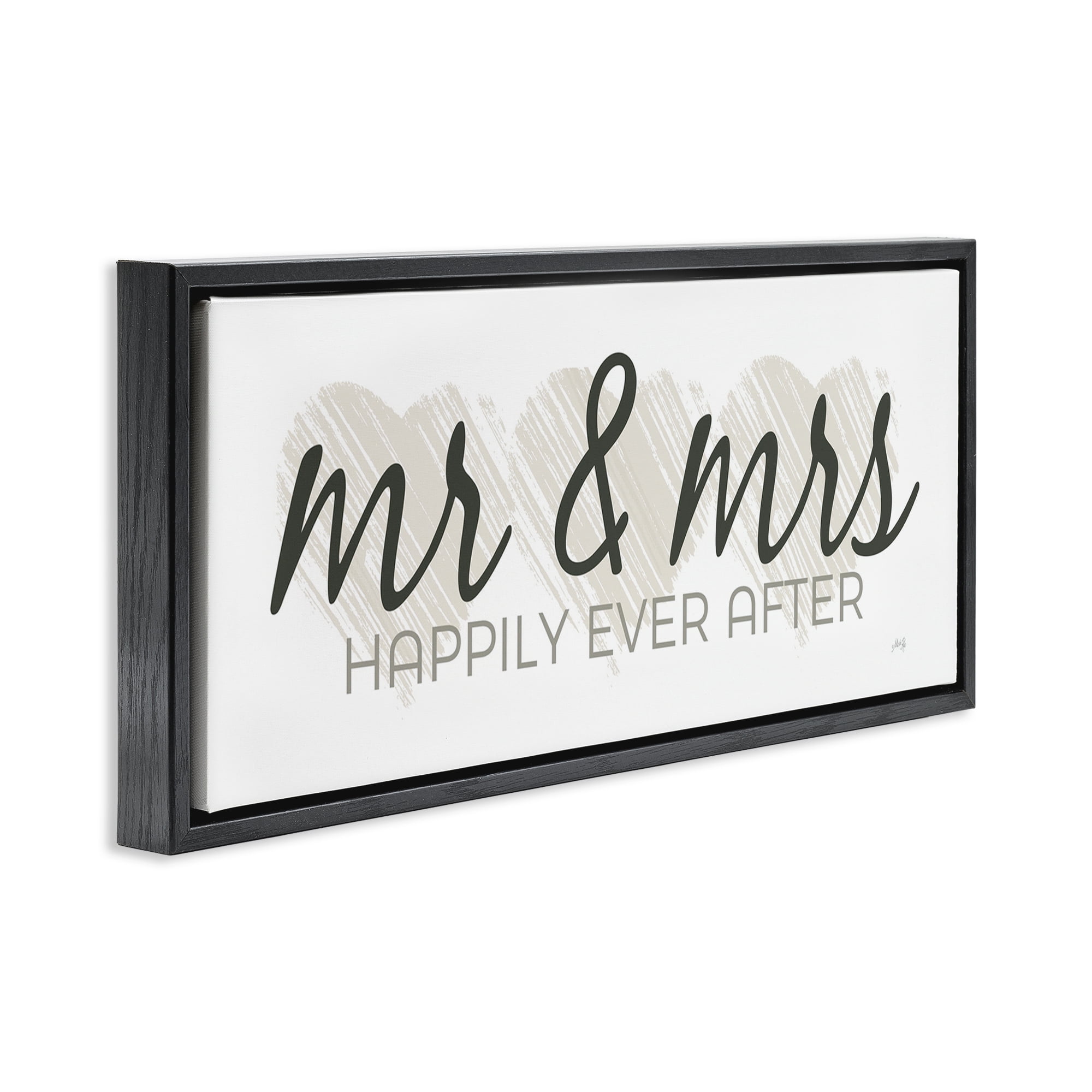 Stupell Industries Romantic Mr & Mrs Typography Painting Black Floater Framed Art Print Wall Art, 25 x 11