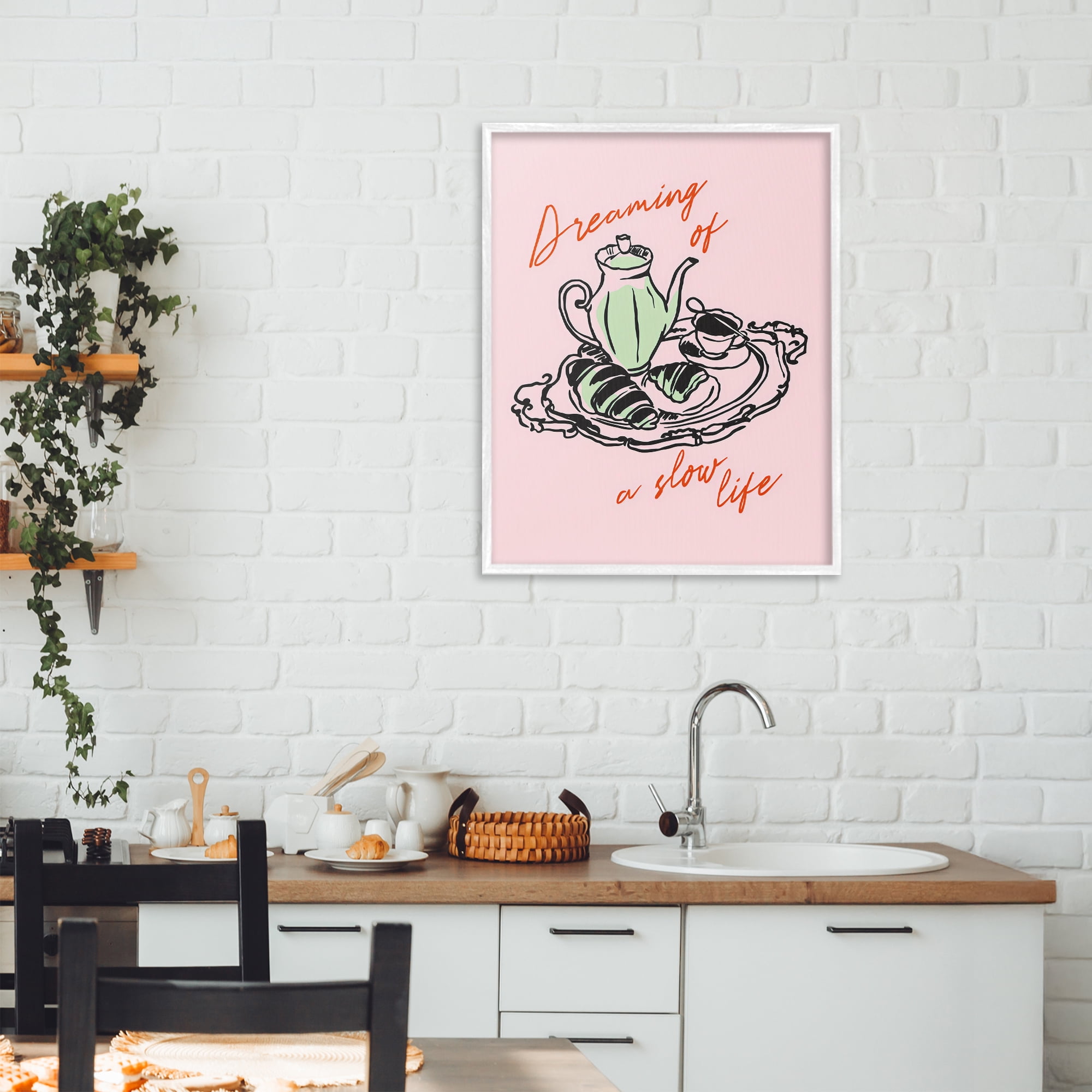 Stupell Industries Slow Life Tea Platter White Framed Giclee Art, design by The Prints Vibe