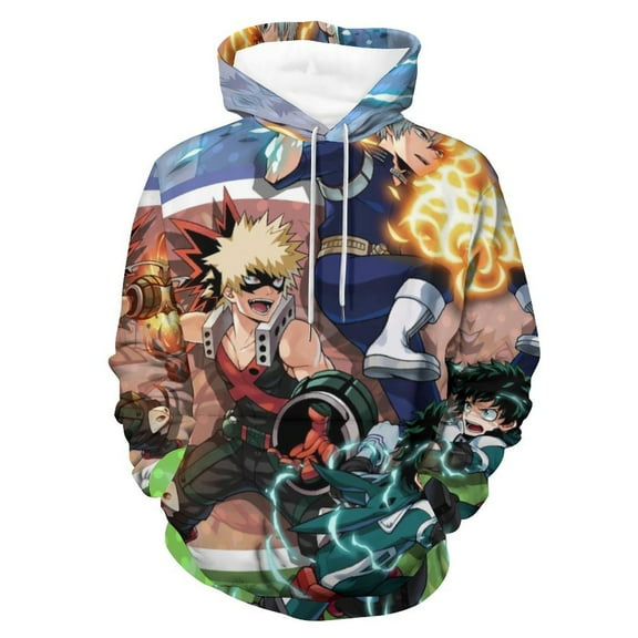 Boku no Hero Academia Katsuki Bakugo Hoodies for Men Women 3D Print Pullover Novelty Hooded Sweatshirt Hoodies with Big Pockets S