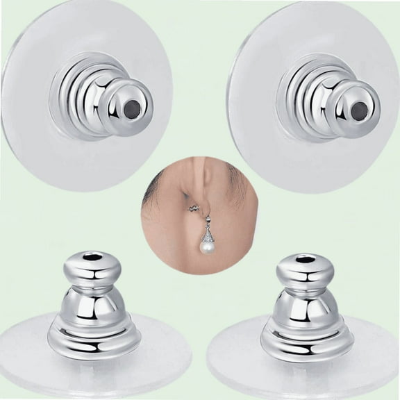 Earring Backs for Droopy Ears, White Gold Dics Earring Support Backing Lifters (4pcs)