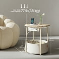 thumbnail image 3 of LEDREM Round Charging Side Table - End Table with 2 Outlets & Fabric Basket, Sleek Space-Saving Furniture, Cream White, 3 of 5