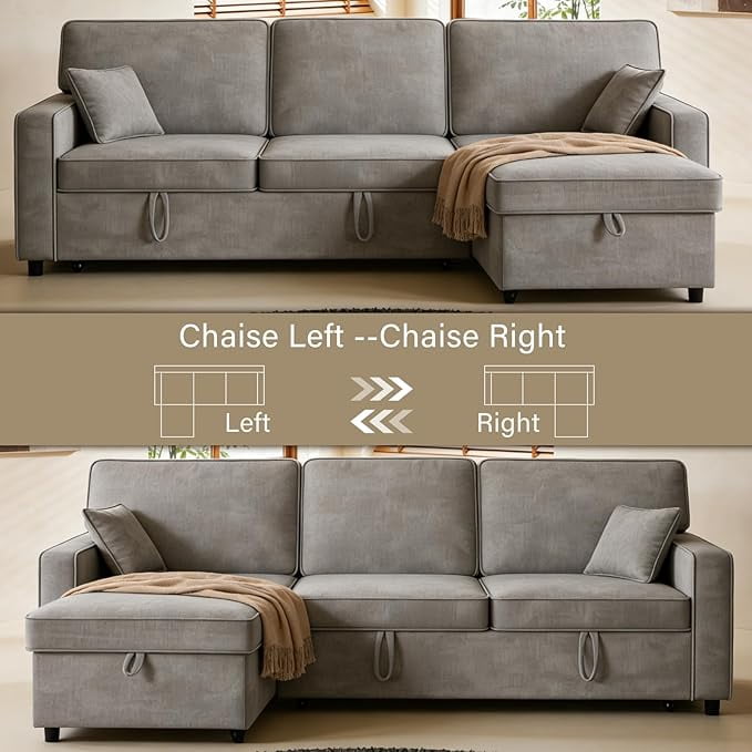 Howcool Sectional Sleeper Sofa,L Shaped Chenille Convertible Sofa Bed 89" 3 Seater with Flip-Down Center Console & USB Charging Ports,Pull Out Couch for Living Room Apartment Office,Light Grey