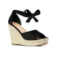 thumbnail image 1 of BLISSFUL STEP Sandales Espadrilles pour Femmes à Lacets avec Bride à la Cheville Noires (Taille 9), 1 of 8