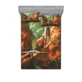 thumbnail image 2 of Fantasy World Bedding Set with Sheet & Covers, Spaceship on Background of Waterfall Lighthouse and Red Canyon Fantasy Landscape, Printed Bedroom Decor 2 Shams, 4 Sizes, Brown, by Ambesonne, 2 of 3