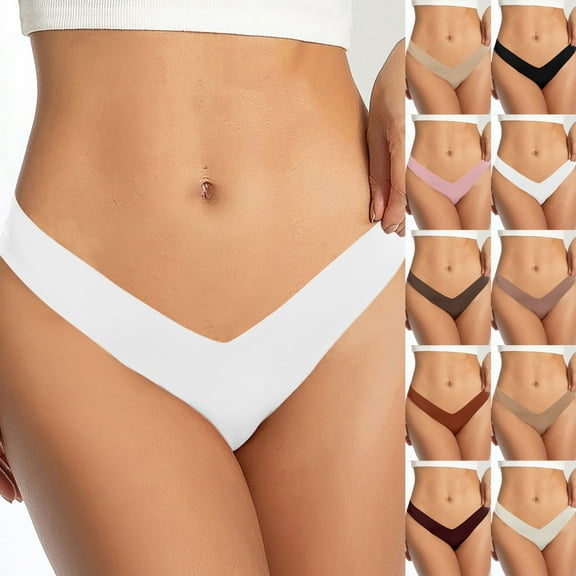 Swuxness Women's Low Waist Seamless Thong Briefs, Panties for Women, Women's Solid Color Comfortable Breathable Ice Silk Deep V Stretch Briefs Thong Panties Brown, M