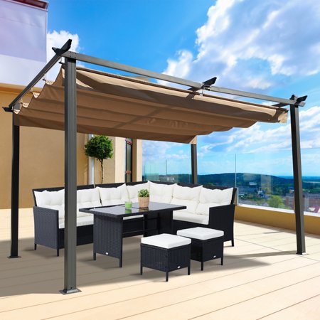 Pergola  10  X 13  Outdoor Retractable Metal Pergola with Canopy Patio Pergola with Shade Cover for Garden Pool Yard Pavilion Grill Modern Pergola for Beach Deck Gazebo  Beige