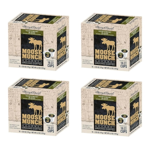 Moose Munch Coffee by Harry & David, Northwest Blend Single Serve Coffee Cups for Keurig - 18 Count (Case of 4)