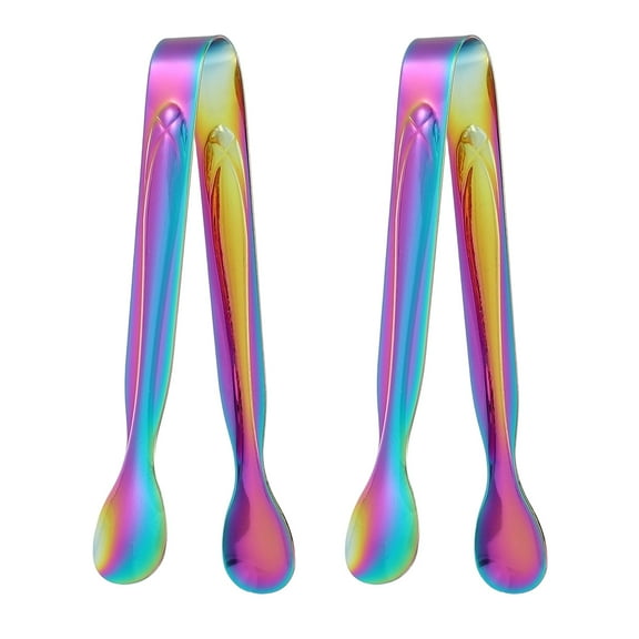 2pcs Serving Tongs, 4.3 Inch Stainless Steel Kitchen Tongs Cooking Utensils Rainbow