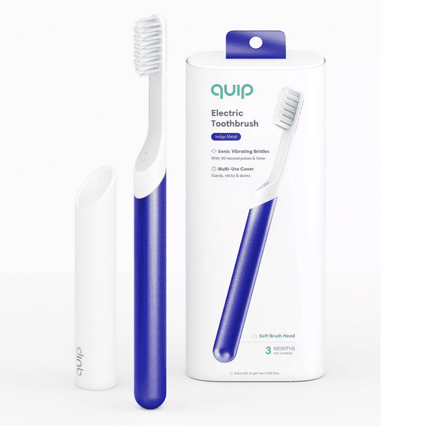 quip Electric Toothbrush, BuiltIn Timer + Travel Case, Indigo Blue