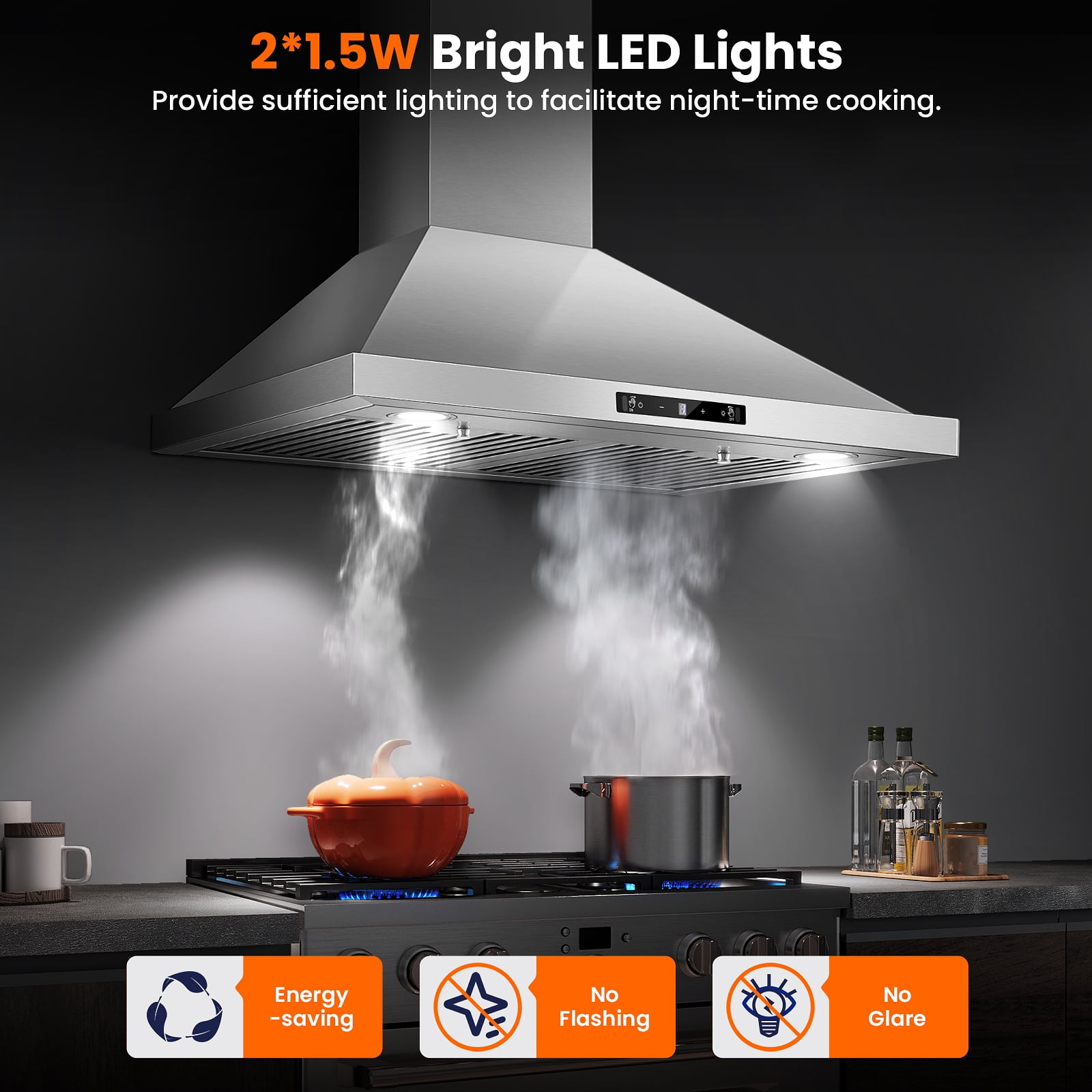 Joeaonz 30" Stainless Steel Wall Mount Range Hood with LED Light, 3-Speed Exhaust Fan, Ducted/Ductless Options