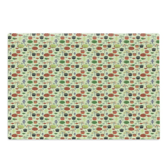 Owl Print Cutting Board, Continuous Nature Inspire Pattern of Birds Trees and Plants, Decorative Tempered Glass Cutting and Serving Board, in 3 Sizes, by Ambesonne