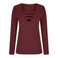 thumbnail image 3 of Aoochasliy Ladies Tops Long Sleeve Clearance Casual V-Neck Long Sleeve Comfortable Solid Color Tops Blouse, 3 of 6
