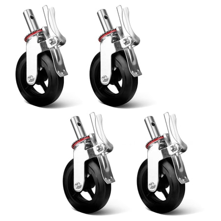 Set of 4 8" Caster Wheels with Dual Locking Brakes, Rubber Tires for Scaffolding Rolling Tower Factory Maintenance