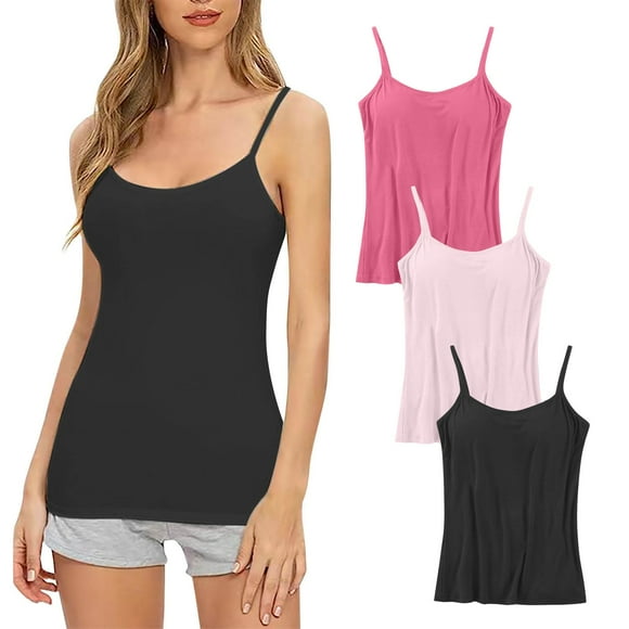 Bigersell Comfortable Bras Pack for Women On Sale 2024 Women's 3pc Daily Sling with Chest Pad Camisole Shelf Bra Spaghetti Straps Tank Tops Bandeau Bra Style F-279 Pinks XL