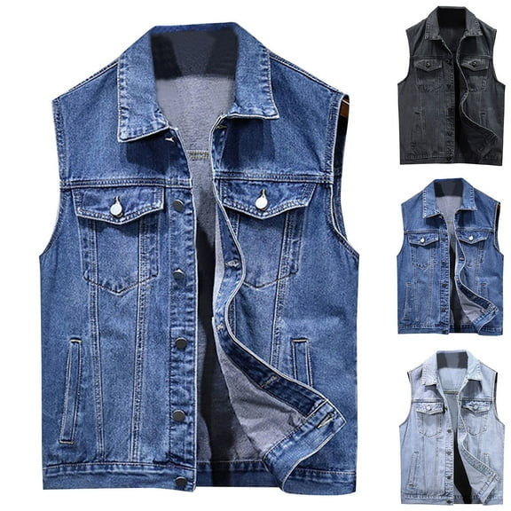 Hinvhai Men's Denim Vest,Sleeveless Jacket Slim Fit Vintage Casual Ripped Summer Jean Vest for Men Light Blue 10(XL)