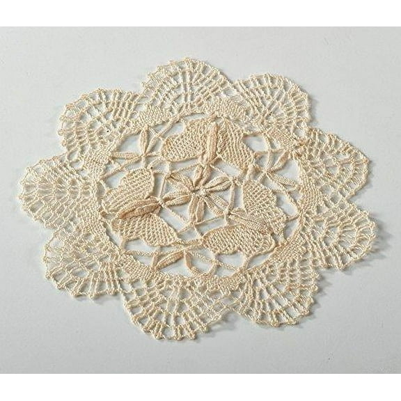 Fennco Styles Handmade All-Over Cluny Lace Doilies, 6-inch Round, Beige,4 Pieces
