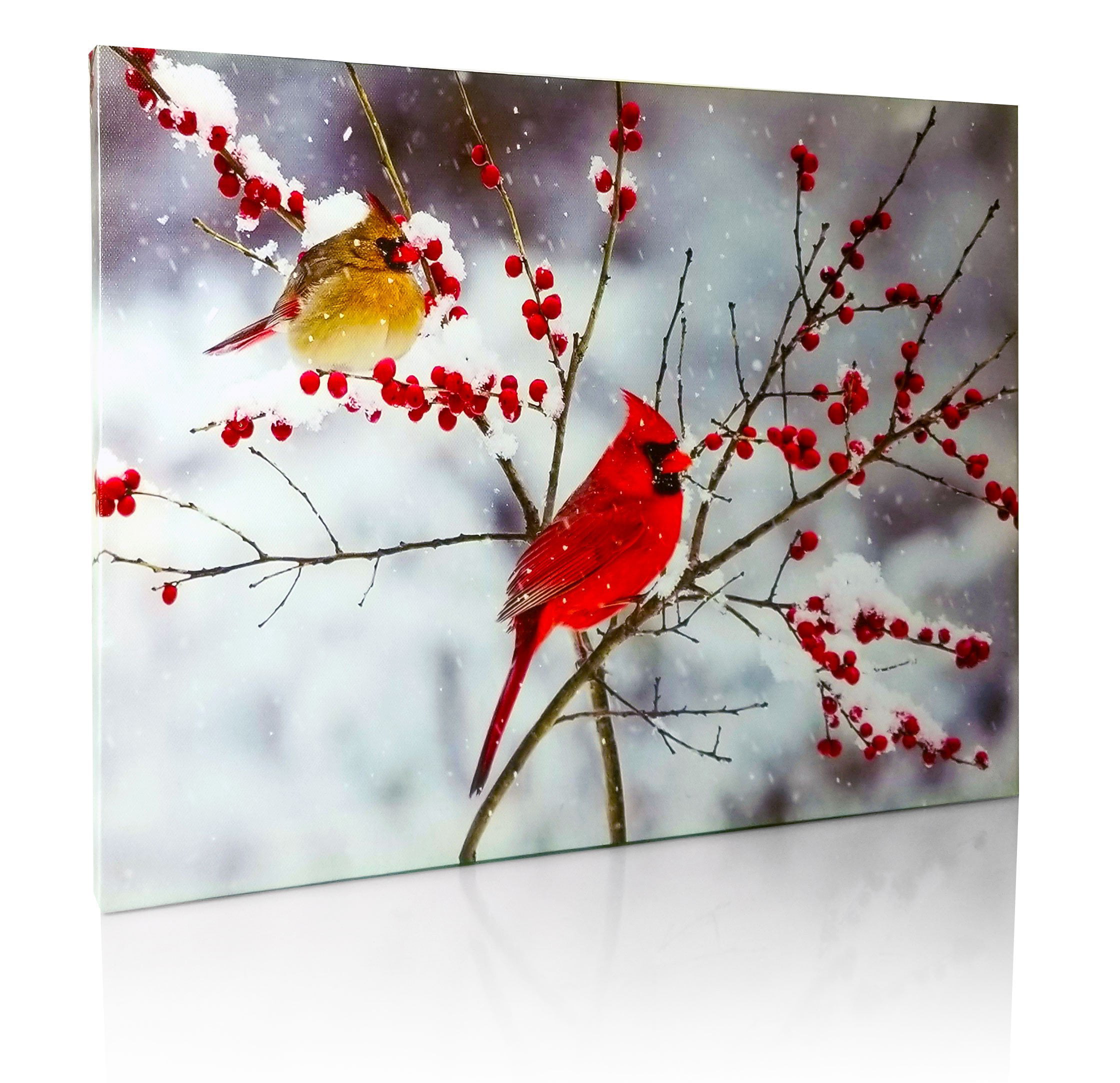 Cardinal Canvas Print - LED Lighted Print with Cardinals and Berries ...