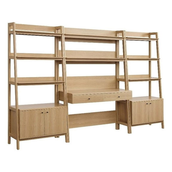 Pemberly Row 3-Piece Modern Wood Office Desk and Bookshelf in Oak